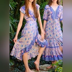 Walker & Wade Voyager Wrap Maxi Dress Floral Blue Purple Women’s